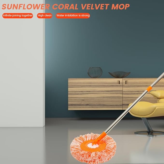 360° Rotatable Adjustable Cleaning Mop with Removable Poles and Replaceable Mop Heads, Extendable Wall Cleaning Mop, Window Cleaning Spin Mop for Floor Wall (4 Sections of Pole Plus 5 mop Cloths)