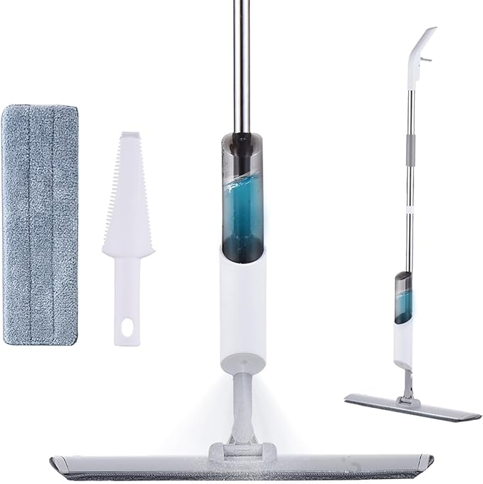 360 Swivel Spray Mop for Floor Cleaning with Refillable Water Tank Microfiber Pads Wet Dry Cleaning for Hardwood Tile Laminate Kitchen Home with Scraper