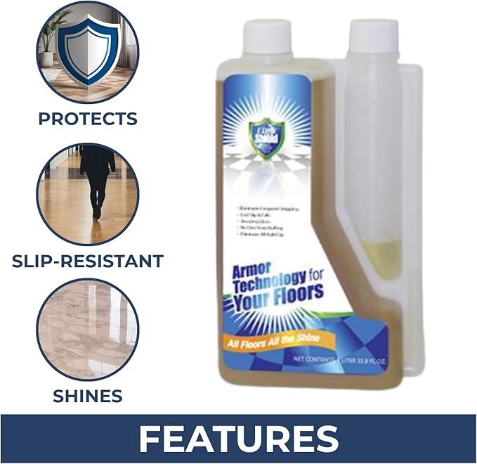 UltraShield Burnishing Formula – Super High Gloss, Flooring Protection & Enhancement For Commercial and Industrial Floor Tile Wet Look Shine Non Slip Janitorial Supplies (6 x 1 Liter Pack)