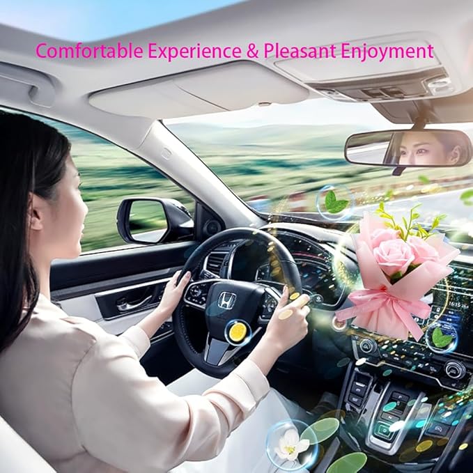 Mini Car Vent Clip Air Freshener, Aesthetic Floral Soap Rose Bouquet Diffuser Decor, Reusable Essential Oil Aroma Pad, Cute Car Accessories Gift for Women (Style G)