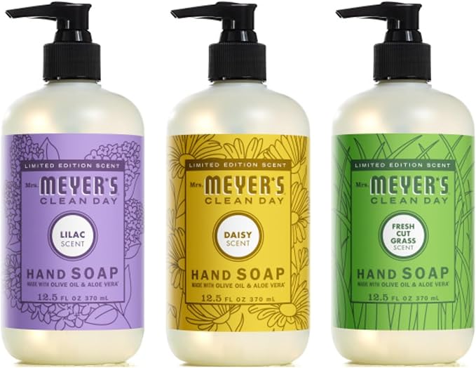 Mrs. MEYER'S CLEAN DAY Liquid Hand Soap 12.5 Fl Oz Each, Lilac, Daisy, Fresh Cut Grass, 1 CT (Variety Pack)