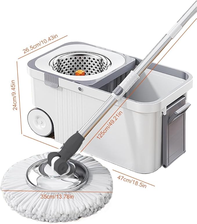 Automatic Spin Mop & Bucket Set, 360° Spinning Mop System with 6 Extra Refill Heads and Refills Extended Handle, Hand-Free Automatic Dehydration Mop for Household Floor Cleaning