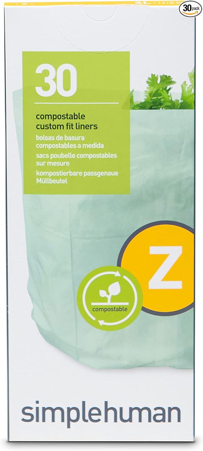 simplehuman Code Z 30 Count, Genuine Custom Fit Liner, Compostable Trash Bags in Dispenser Packs