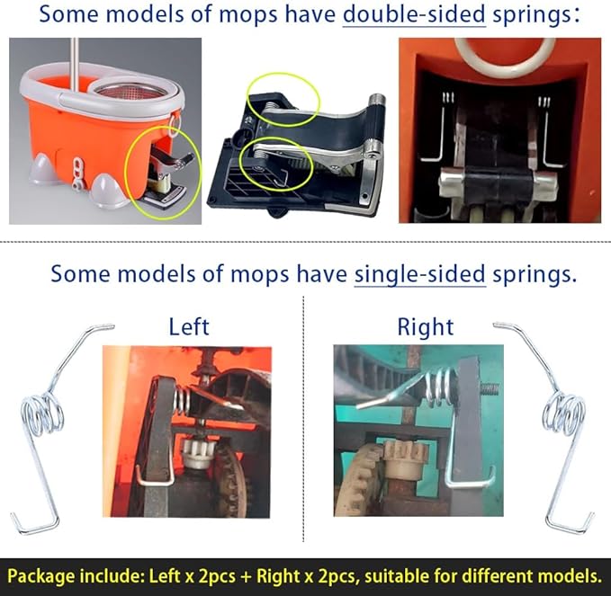 2Sets Bucket Rotating Mop Spring, Pull Back Foot Step Mop Torsion Springs Replacement for Spin Mop Bucket