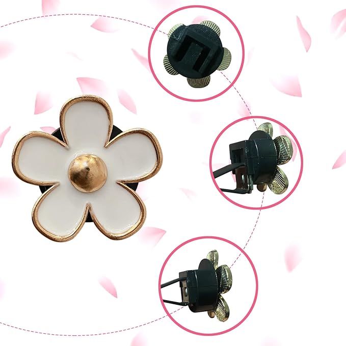 Daisy Air Vent Clips, 4 Pcs Cute Flower Car Air Conditioning Outlet Clip Car Air Freshener Clip Charm Car Inter Decor Accessories for Women (White)