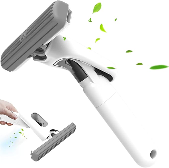 Portable Mini Mop,Hand Mop Hand-Wash Free Self Squeezing Mini Mop, Wet ＆ Dry Use Spray Mop for Small Spaces, Mirror, Dining Table, Tabletop, Car Window, White
