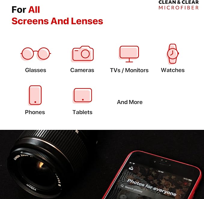 Clean & Clear Microfiber Cleaning Cloth, Extra Large [10 Pack] Ultra Premium Microfiber Cleaning Cloth - Microfiber Cloth for Camera Lens, Glasses, Screens, and All Lens.