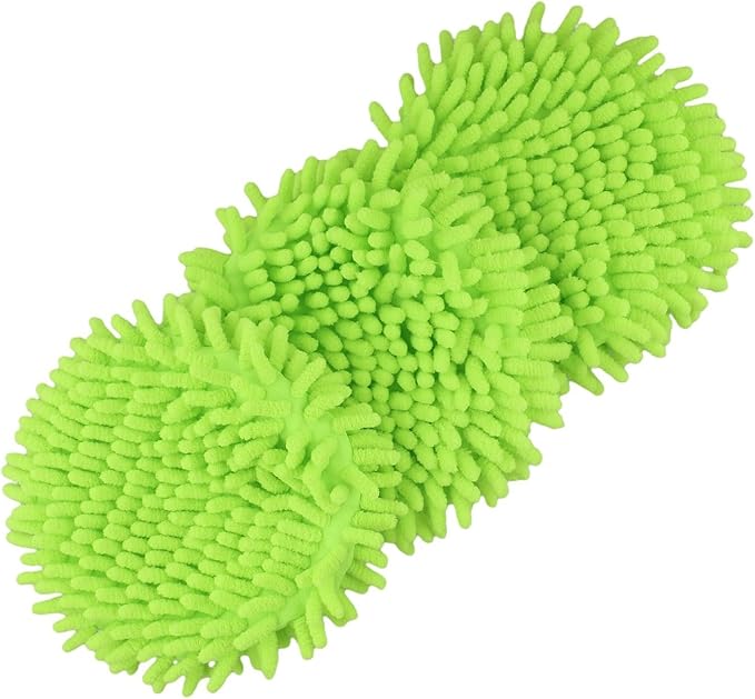 3-Pack Green Spin Mop Head Refills for RinseClean 2-Tank System, Chenille Microfiber Replacement Heads for Tile, Wood, Laminate, Car, and Glass Cleaning, Machine Washable