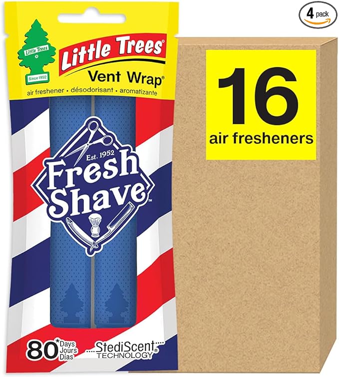 LITTLE TREES Car Air Freshener | Vent Wrap Provides Long Lasting Scent, Invisibly Fresh | Fresh Shave, 16 Air Fresheners