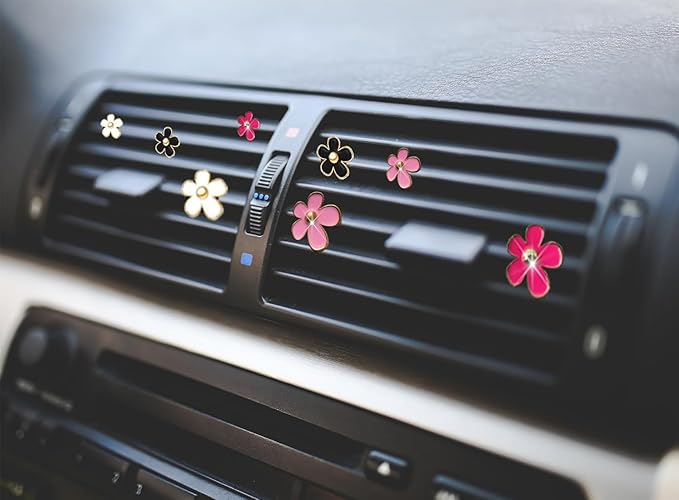 6pcs Colorful Daisy Flower Car Air Vent Clips, Car Air Outlet Freshener Clip for Auto Interior Decoration Accessories (Black White Red)