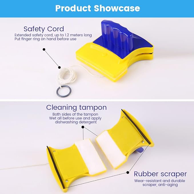 Double Sided Window Cleaner, Double-Sided Magnetic Window Cleaner with 2 Extra Cotton Pads – Easy to Use, Glass Wiper for Home and High-Rise Windows