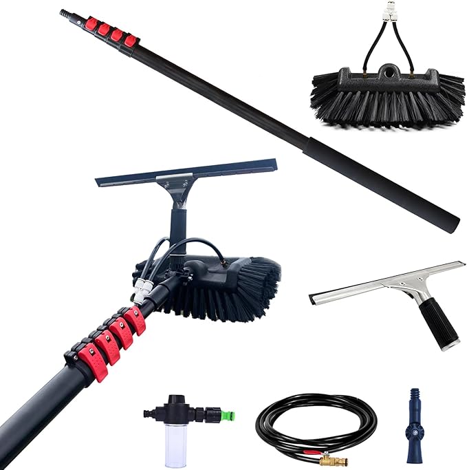 Glass Cleaning Brush Home Water Fed Telescopic Pole Kit Solar Panel Brush Rotating for Photovoltaic Panel，3.6-10.8M Window Cleaning Pole Hose Fed Water fed Telescopic Extendable Solar Panel
