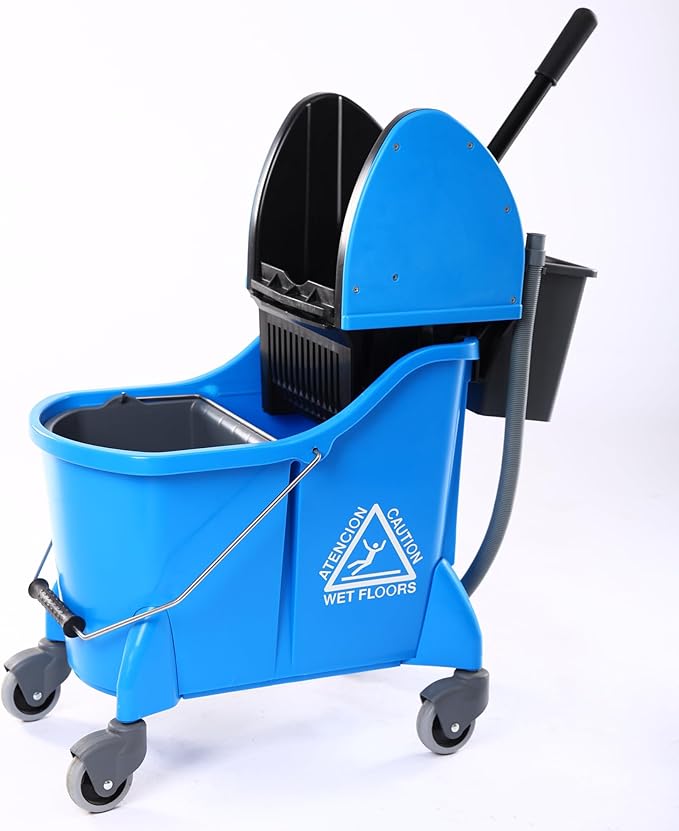 Mop Bucket with Wringer, Mop Bucket Separate Dirty Water for Floor Cleaning with Drain Pipe &Storage Bucket, Blue