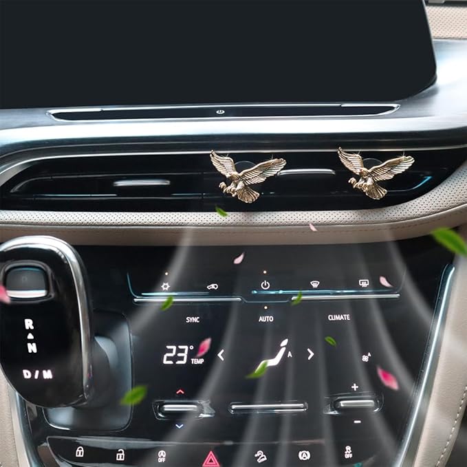 Vintage Eagle Car Air Freshener Vent Clips,2pcs Alloy Golden Hawk Vent Clips Car Accessories,Refillable Car Diffuser with Felt Mads