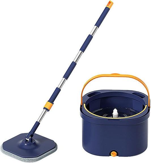 Spin Mop and Bucket Set with 6 Replaceable Microfiber Mop Pads & Self Separation Dirty and Clean Water System, Self Wringing 360° Rotating Mop Head for Floor Cleaning,Blue