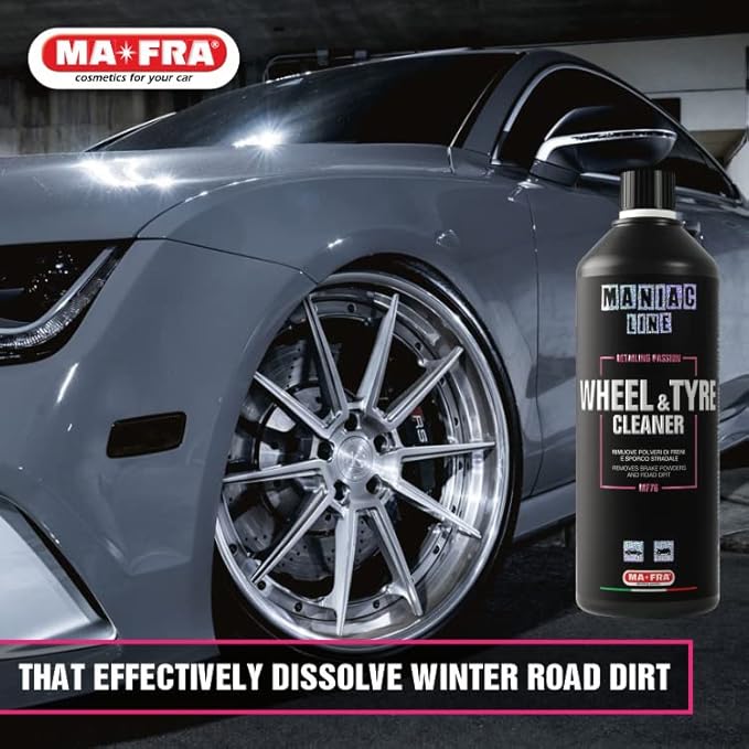 MANIAC LINE MAFRA Wheel and Tyre Cleaner | 2 in 1 for Rims and Tyres | Fast Brake Dust and Road Film Removal | Foam or Spray Application | Safe on Alloy Painted and Clear Coated Wheels | 1 Liter