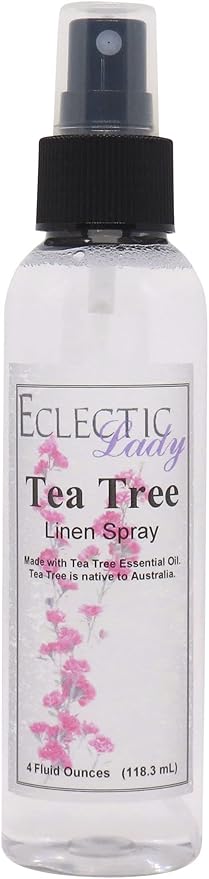 Tea Tree Essential Oil Linen Spray (Double Strength), 2 Ounces - Eclectic Lady Sheet and Linen Spray - No Artificial Colors, Parabens, or Preservatives - Long-Lasting Scent for Bed, Fabric & Pillow