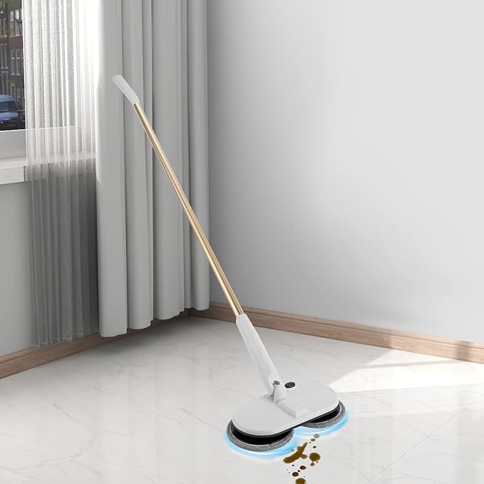 Electric Mop, Cordless Spin Floor Mop with LED Headlights, 60 Mins Spin Power Scrubber Tool, Rechargeable Floor Cleaner for Hardwood and Tile Floors