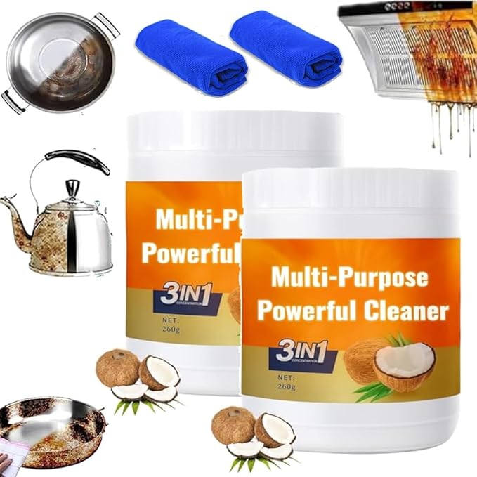 Multi-purpose Powerful Cleaner for Kitchen, 3 in 1 Coconut Oil Cleaning Paste, Limpiador Potente Multiusos Para La Cocina, Heavy Kitchen Duty Degreaser, All-Purpose Cleaner Removes Stains (2)