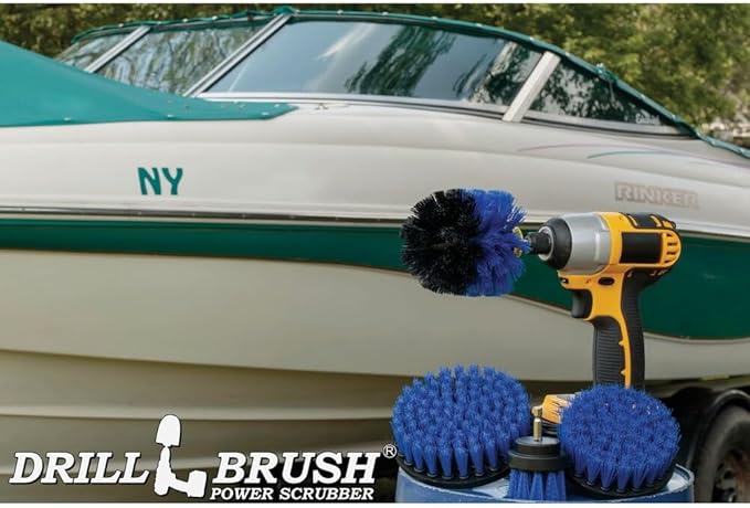 Drillbrush Boat Hull Cleaner Set/Swimming Pool Accessories - Cleaning Drill Brushes for Vinyl Liners - Hot Tubs and Spas Cleaning Brush Kit - Pool Cover Scrubber - Rotary Brushes for Walls and Deck