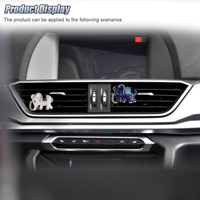 2PCS Bling Flamingo Car Dashboard Air Vent Trim Clips, Crystal Rhinestone Animal Car Air Fresheners Outlet Clip, Cute Automotive Interior Diffuser Decoration Accessories for Women (Elephant)