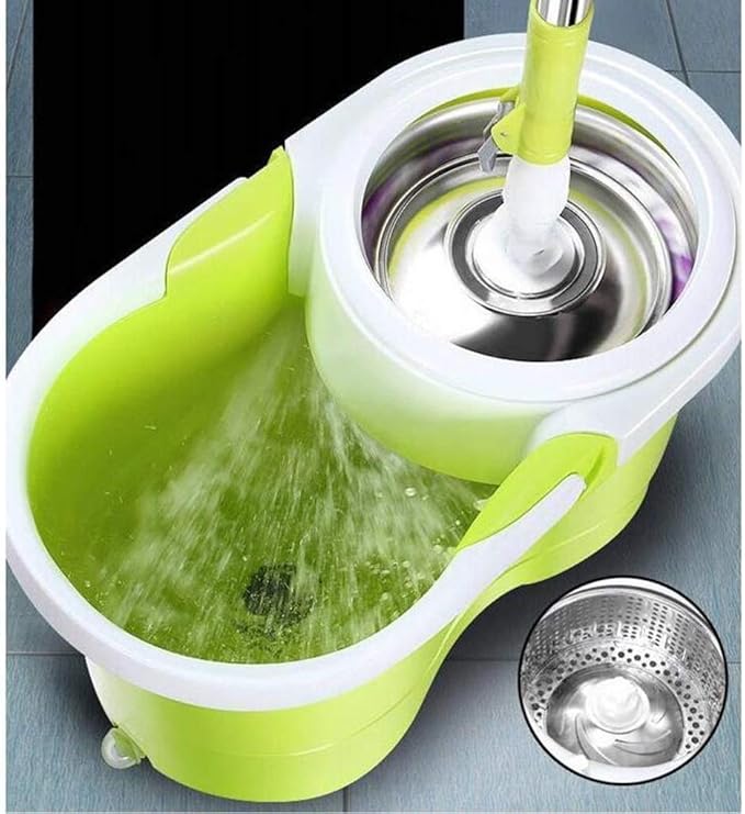 Spin Mop Wringer Bucket Set - for Home Kitchen Floor Cleaning - Wet/Dry Usage on Hardwood & Tile - Upgraded Self-Balanced Easy(Gray)