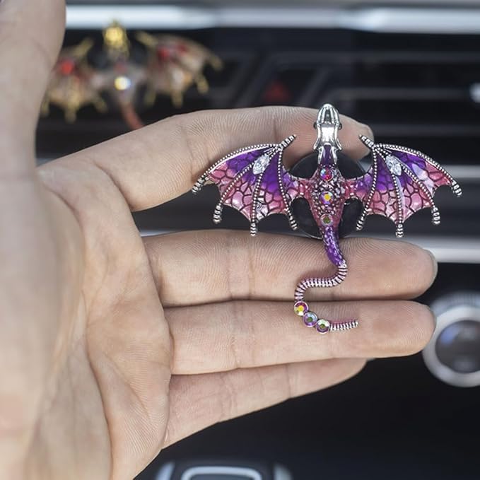 2 Pcs Bling Dragon Car Air Freshener Vent Clips, Crystal Rhinestone and Enamel Dragon Air Vent Clips Car Diffuser Cute Car Interior Decoration Accessories for Women Gift (Green Purple)