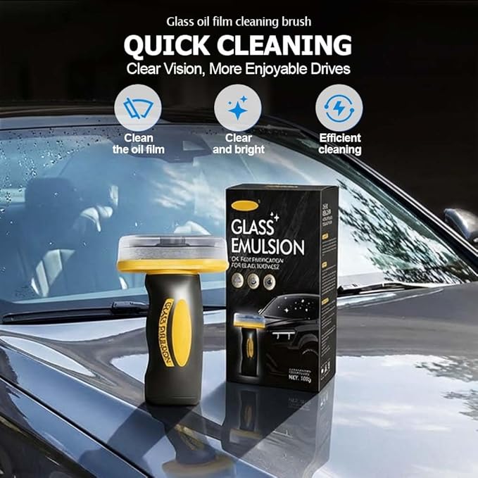 Handheld Glass Oil-Film Remover, Automotive Windshield Cleaner with Emulsion Compound, Oil Film & Smudge Removal Cleaning Pad for Clear Driving View (1PC)