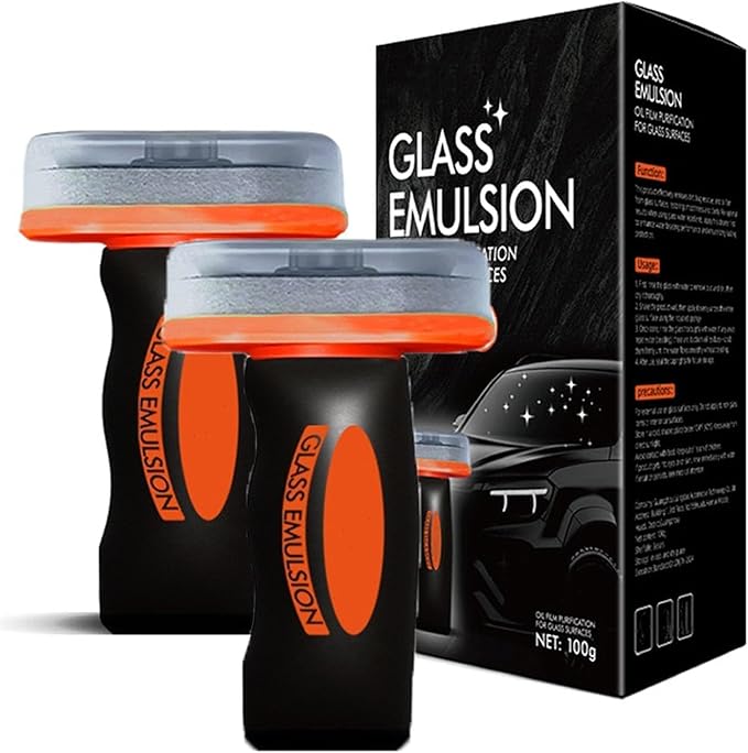 2026 Handheld Glass Oil-Film Remover, New Upgrade Glass Emulsion Cleaner, Anti-Rain Fog GlassFilm Cleaning Brush For Car, Universal Car Windshield OilFilm Remover, Improve Clarity (2PCS)