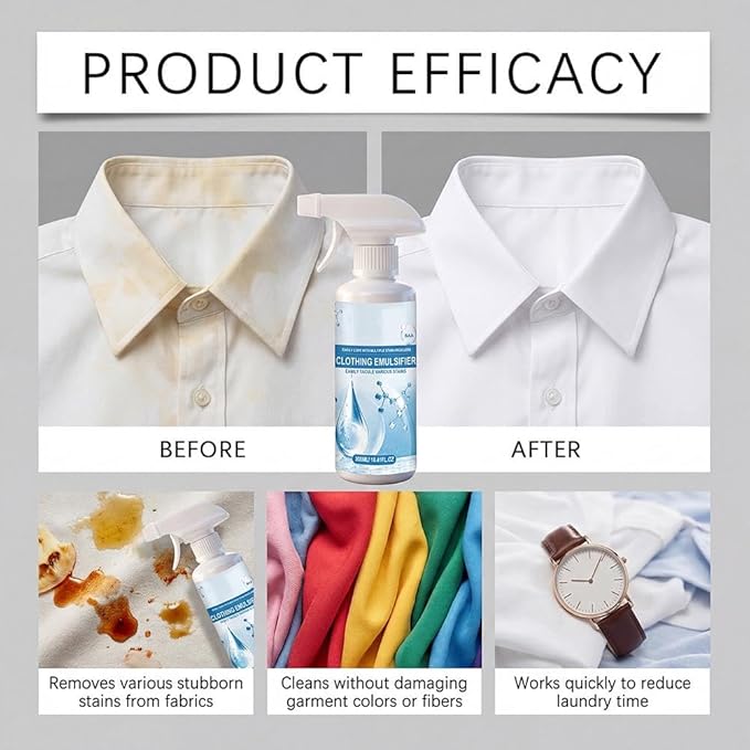 10 Fl Oz Clothing Emulsifier,Powerful Laundry Stain Remover Spray,Non Ionic Emulsifiers Cloth Cleaner,Clothes Dry Clean Spray for Grease,Oil,Food on Clothes and Shoes,Fabric Conditioner Restore Color