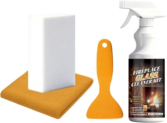 Fireplace Glass Cleaner - Heavy Duty 150ml Cleaner for Hearths | Powerful Formula with Streak Free Action Removing Soot and Creosote for Steel Grates Screens Brick Tile Marble Stone Kitchen
