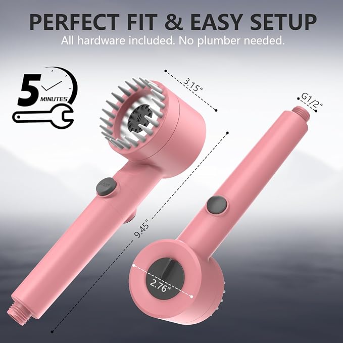 Filtered Shower Head with Handheld, High Pressure Water Flow and Multiple Spray Modes Shower Head with Filter, Power Wash for Hard Water, Showerhead with ON/OFF Switch for Pets Bath (Pink)
