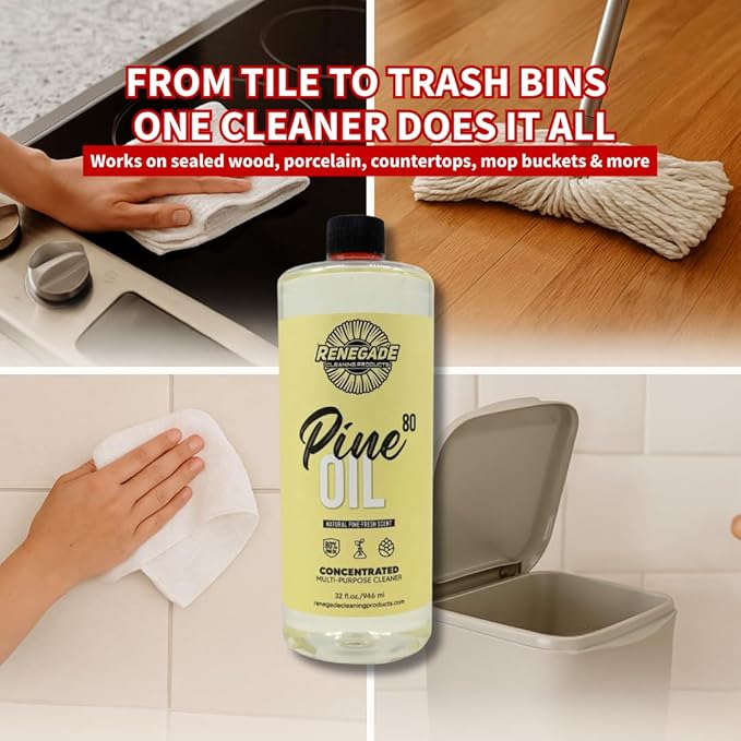 Renegade Cleaning Products Pine Oil 80 Concentrated Floor & Surface Cleaner – Multi-Purpose Pine Scent Degreaser for Home & Commercial Use (32 OZ)