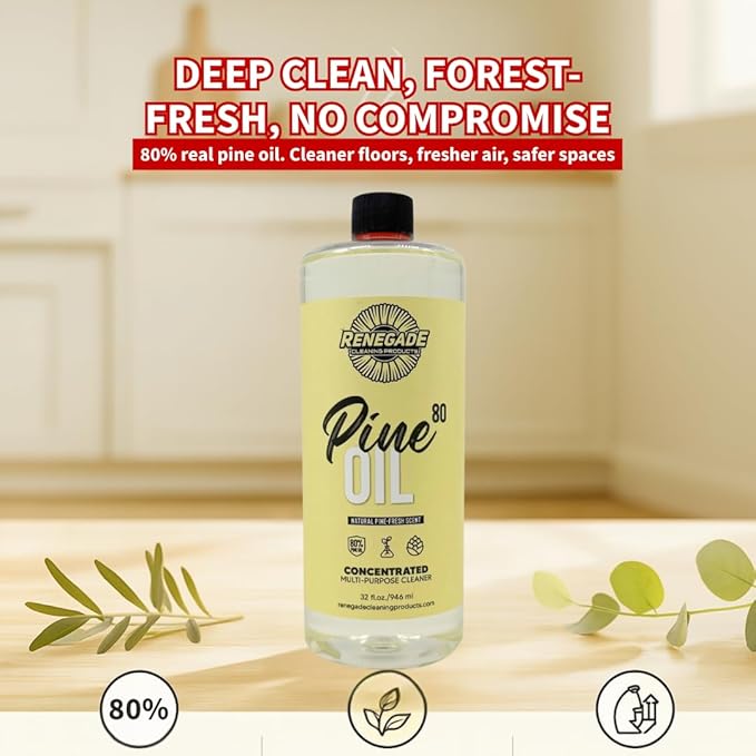 Renegade Cleaning Products Pine Oil 80 Concentrated Floor & Surface Cleaner – Multi-Purpose Pine Scent Degreaser for Home & Commercial Use (32 OZ)
