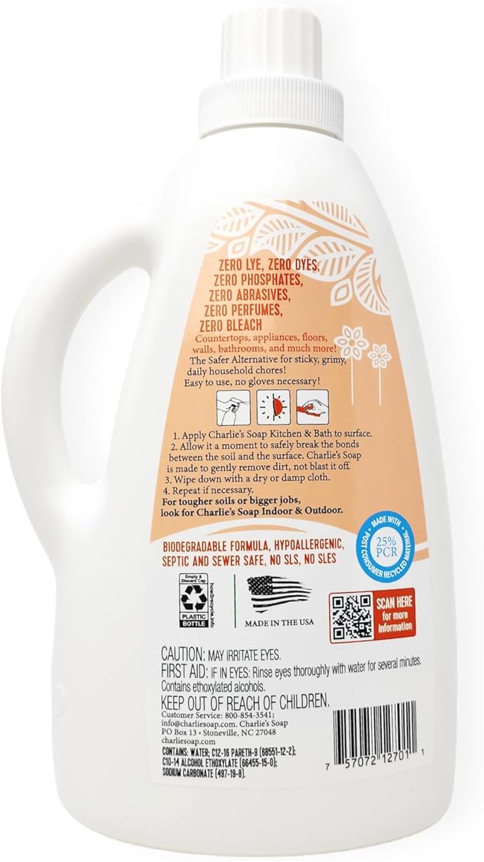 Charlie's Soap Kitchen & Bath Surface Cleaner Refill (75 fl oz) Eco-Friendly Spray & Wipe Multi-Purpose Cleaner Safe for Sensitive Skin (1 Pack)