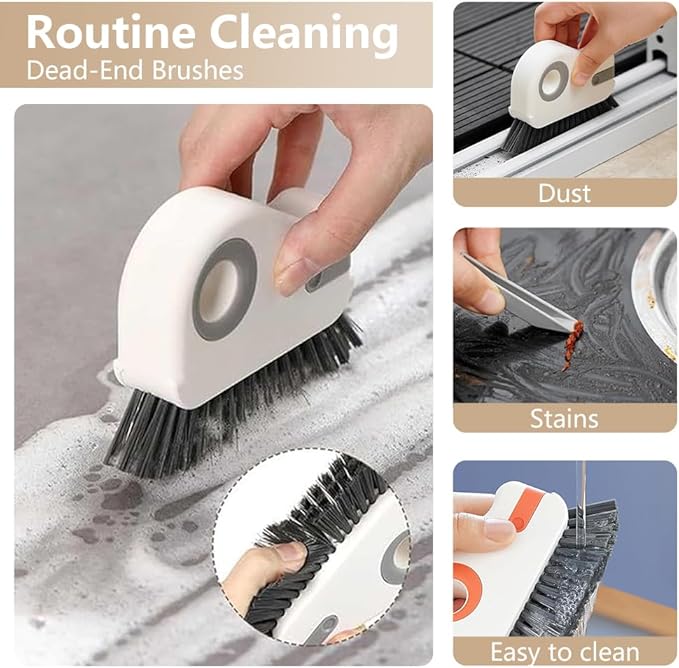 2 in 1 Groove Cleaning Brush, Window Track Cleaning Tools, Multifunction Window Track Cleaner with Hard Bristle and Hidden Scraper, Crevice Brush for Sliding Door Track, Window Seal, Sill (Orange)