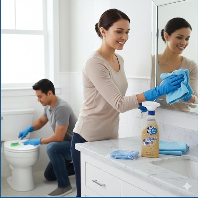 Bar-Keeper’s-Friend More Spray and Foam Cleaner - Spray and Foam All-Purpose Hard Water Stain Remover + Microfiber Cloth Towel - 1 Pair Industrial Nitrile Gloves - Cleans Dirt from Hard Surfaces