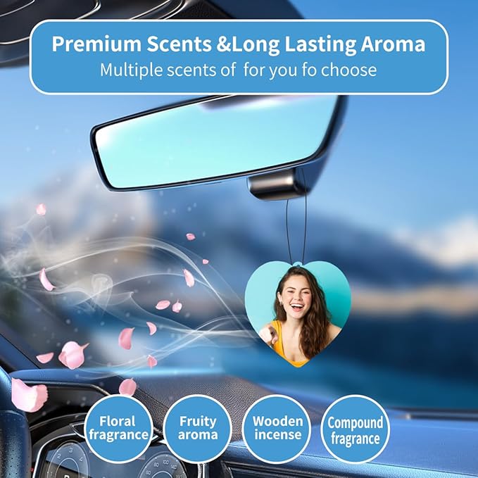 Personalized Photo Car Air Freshener – Custom Double-Sided Print – Fresh Linen Scent – Eco-Friendly, Long-Lasting Fragrance – For Family, Friends, Lovers (Love-HL)