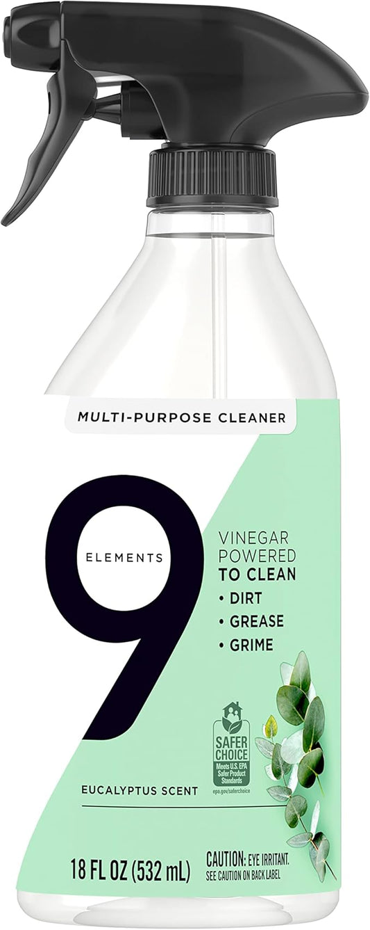 9 Elements All Purpose Cleaner, Kitchen, Floor, & Bathroom Cleaner, Eucalyptus Multi Surface Cleaning Vinegar Spray, 18 oz Bottle