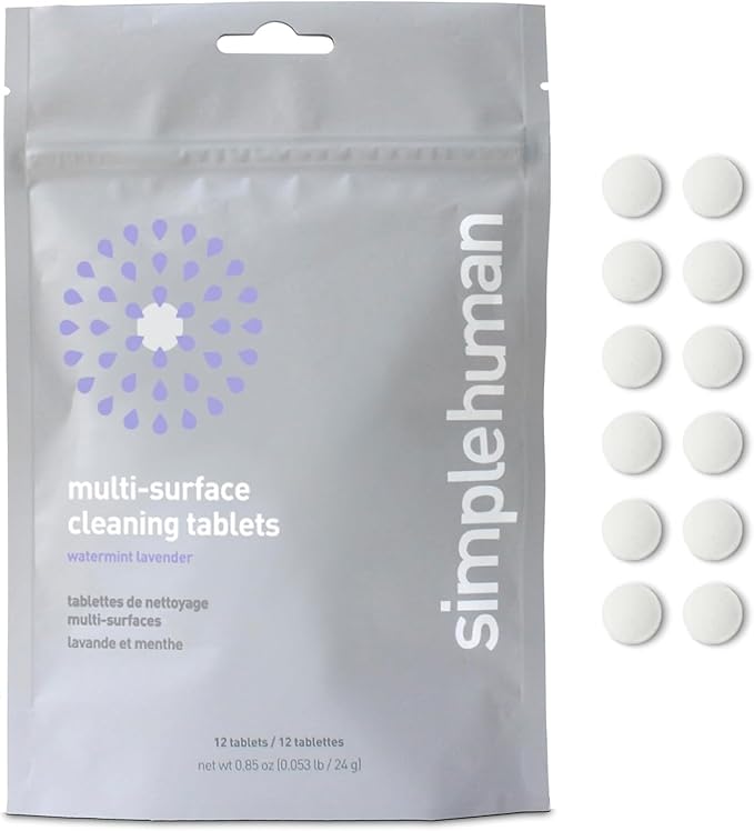 simplehuman Multi-Surface Cleaning Tablets, Eco-Friendly, Safe Around Kids & Pets, Watermint Lavender Scent, 12 Pack Tablets (Makes 72 oz of Spray Cleaner)