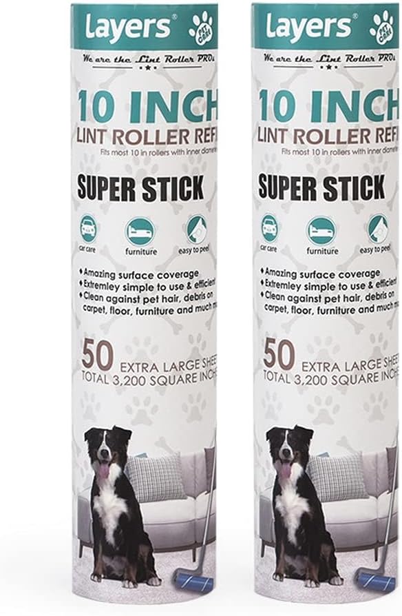 Layers 2 Pack Large Lint Roller Refill, Suitable for Most Large Rollers, mega Roller, 10 in Wide Rollers in The Market