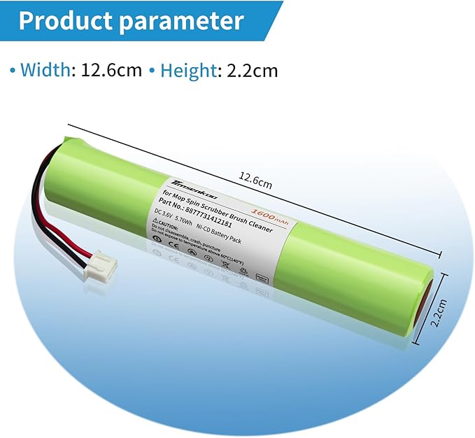 Upgraded 1600mAh Battery Replacement for Hurricane Spin Brush Scrubber Mop Cleaner Spin-Scrubber Bathtub Part No. 8877731412181