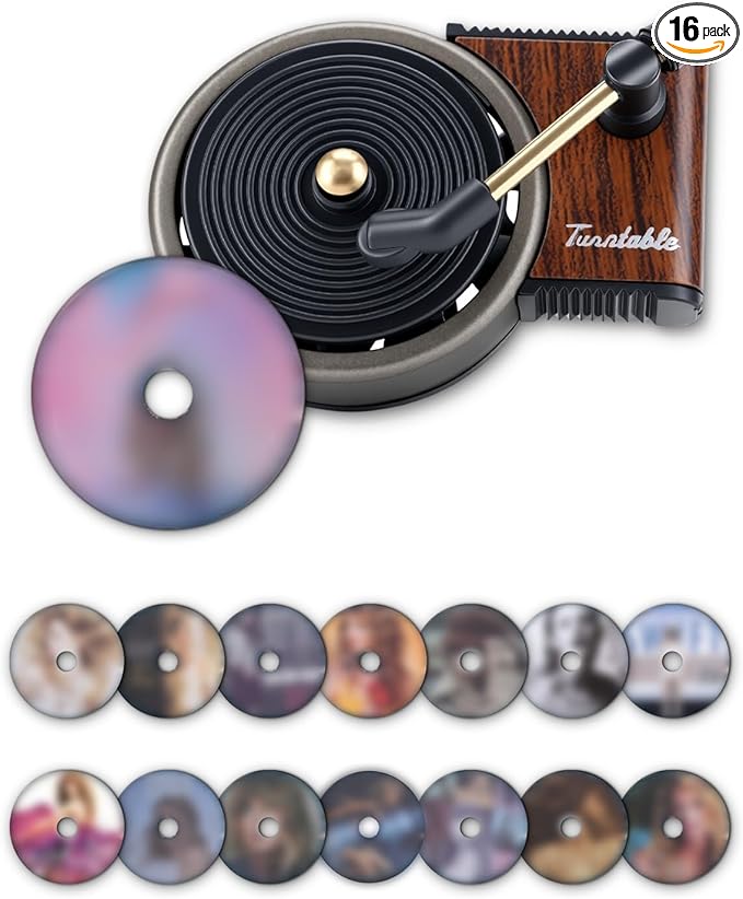 Record Player Car Air Freshener Vent Clip with 15pcs Refill Pads, Retro Floral Aromatherapy Diffuser for Taylor Merch Gift, Air Freshener Car Decor Accessories, Music Lovers Gifts