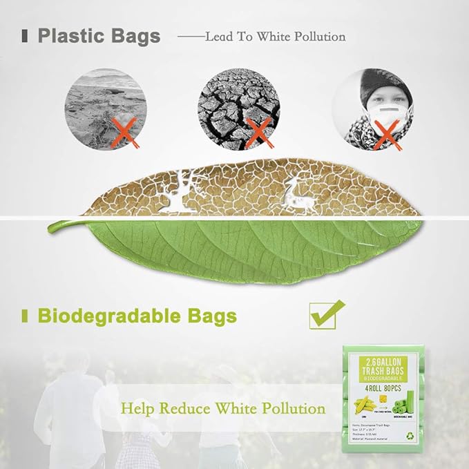 Jaoul Trash Bags 1.2 Gallon, Small Garbage Bags, Strong & Unscented Mini Trash Bags for Kitchen, Bathroom, Office, Restroom, Car, Green, 80 Counts