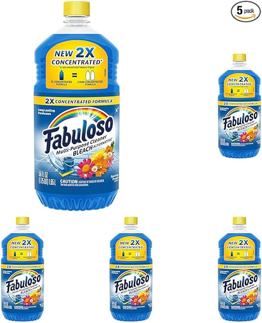 Fabuloso Multi-Purpose Cleaner and Floor Cleaner, 2X Concentrated Formula, Long-Lasting Freshness, Spring Fresh Scent, 56 oz (Pack of 5)