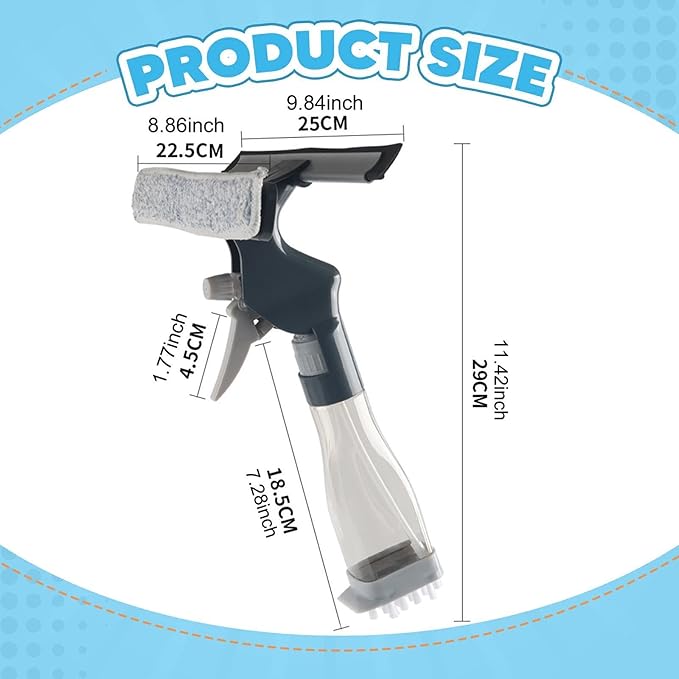 Window Cleaner Squeegee Spray Bottle Lightweight Brush Glass Cleaning for Shower Screen Car Mirror Countertop Tile