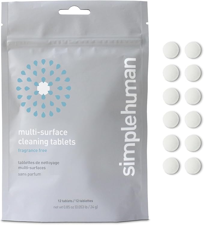 simplehuman Multi-Surface Cleaning Tablets, Eco-Friendly, Safe Around Kids & Pets, Fragrance-Free, 12-Pack (Makes 72 oz of Spray Cleaner)
