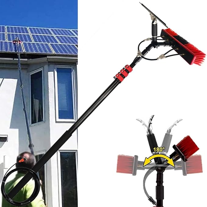 Glass Cleaning Brush Home Water Fed Telescopic Pole Kit Solar Panel Brush Rotating for Photovoltaic Panel，Telescopic Window Cleaning Brush Rod 3.610.8M Extendable Cleaner for Conservatory Ro