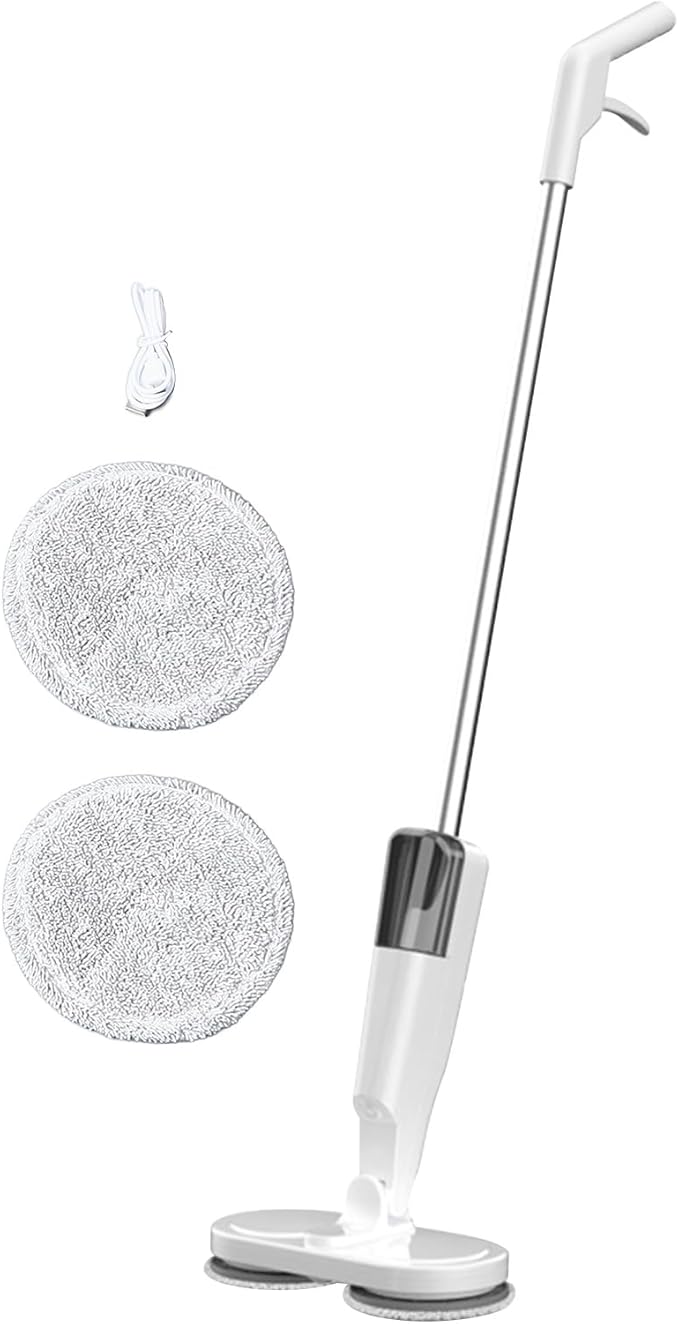 Electric Mop, Rechargeable Lightweight Cordless Electric Mop with Water Sprayer for Hardwood Tile Marble Floors (White)