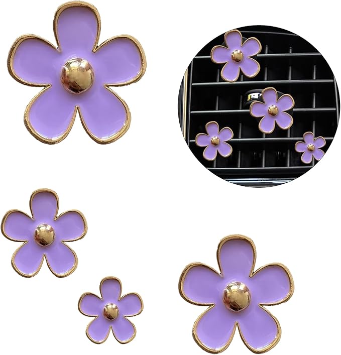 4PCS Daisy Flower Air Vent Clip Air Conditioning Outlet Clip Car Air Freshener Clip Car Interior Decor Charm Colorful Car Interior Accessories for Girls Women (Purple)